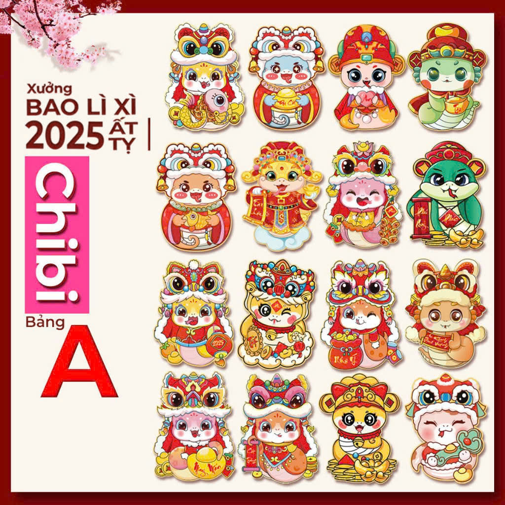 Set 100 bao lì xì chibi hoạt hình mẫu mới 2025