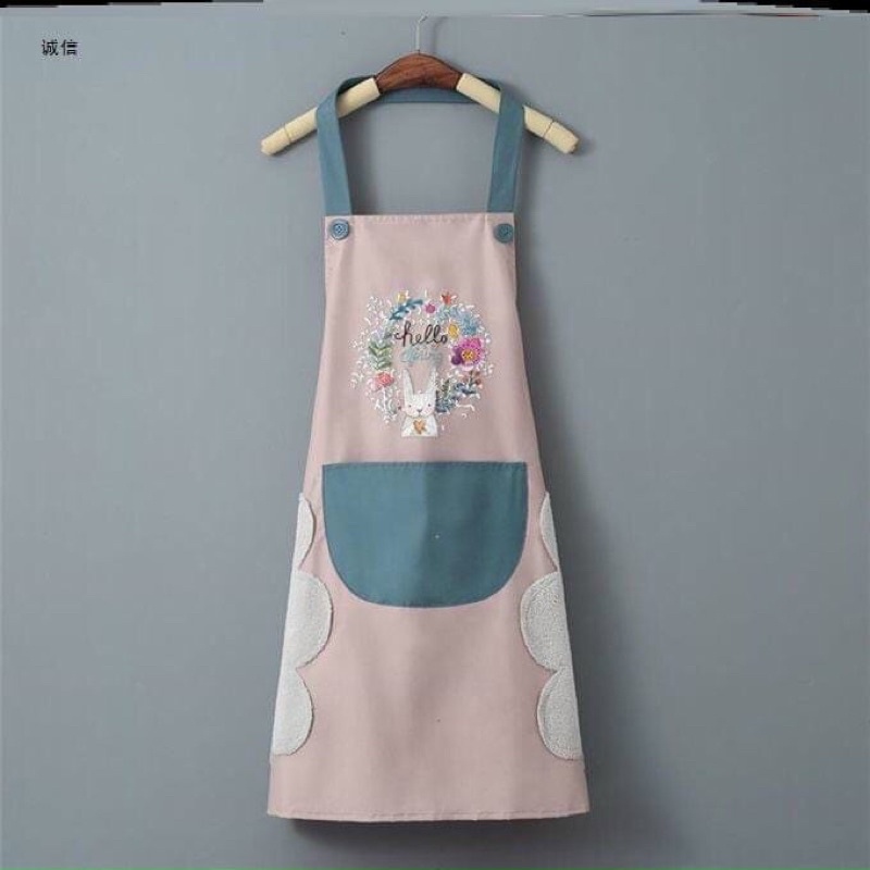 Tạp dề hình hoa không thấm nước có túi và chỗ lau tay