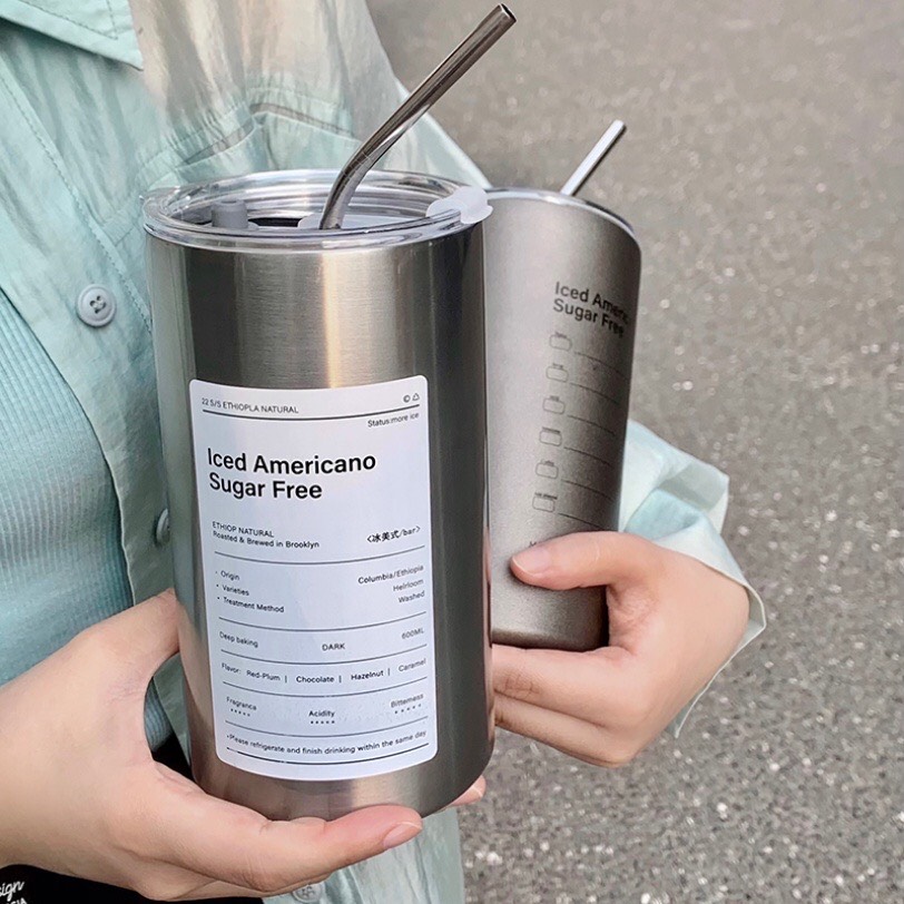 Cốc giữ nhiệt HÌNH TRỤ Iced Americano kèm ống hút 650ml
