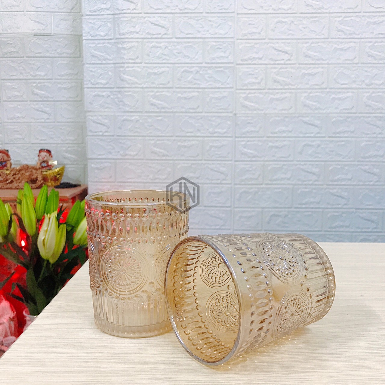 Bộ 6 cốc thuỷ tinh vân hoạ tiết mặt trời sang trọng