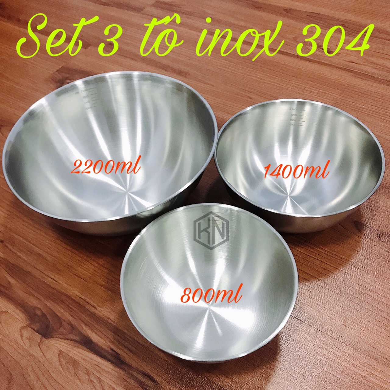 Set 3 tô inox 304 trộn bột chia vạch đa năng