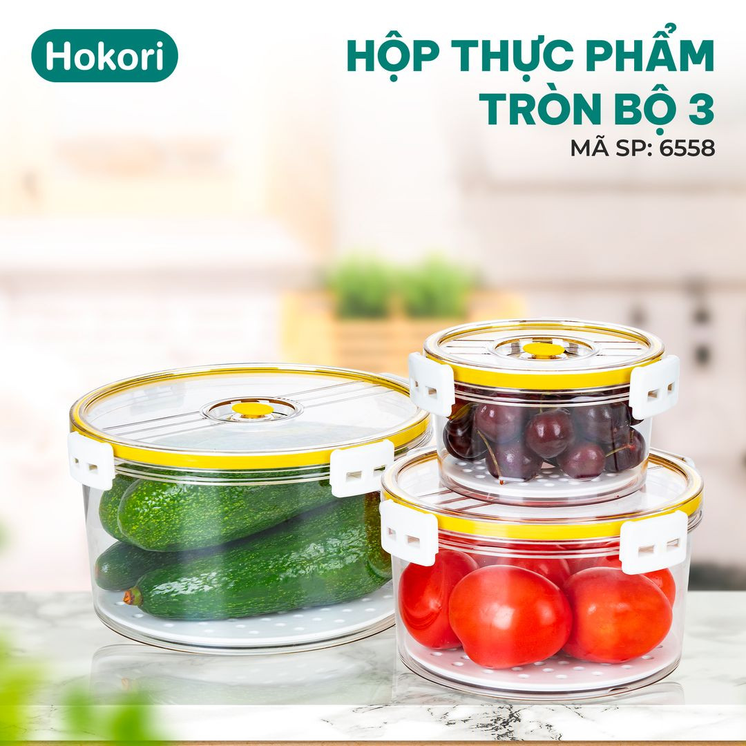 Hộp thực phẩm TRÒN bộ 3 Hokori