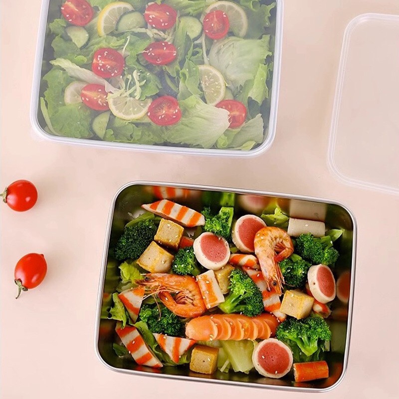 Hộp inox đựng thực phẩm tủ lạnh kèm nắp nhựa (LOẠI LỚN)