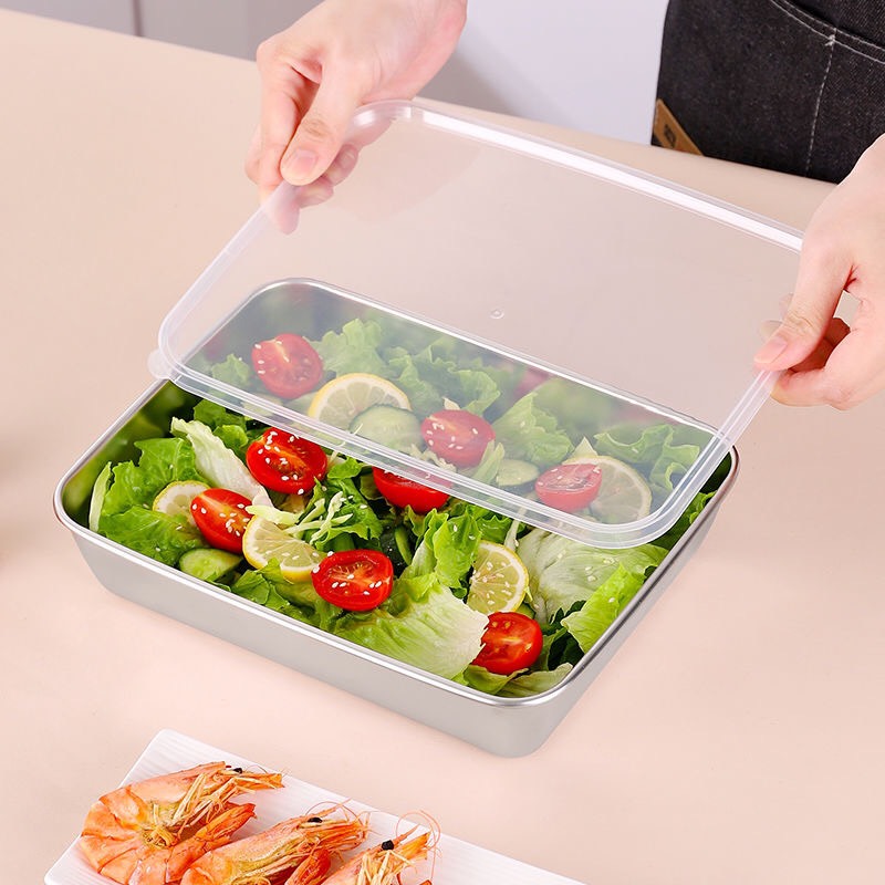 Hộp inox đựng thực phẩm tủ lạnh kèm nắp nhựa (LOẠI LỚN)