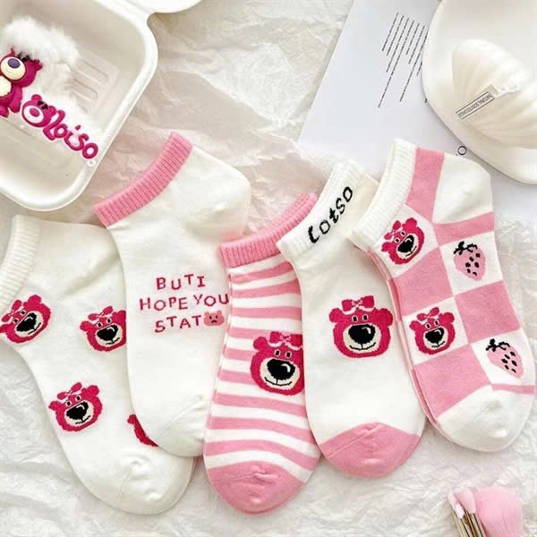 Set 10 đôi tất hoạ tiết gấu hồng Lotso dễ thương