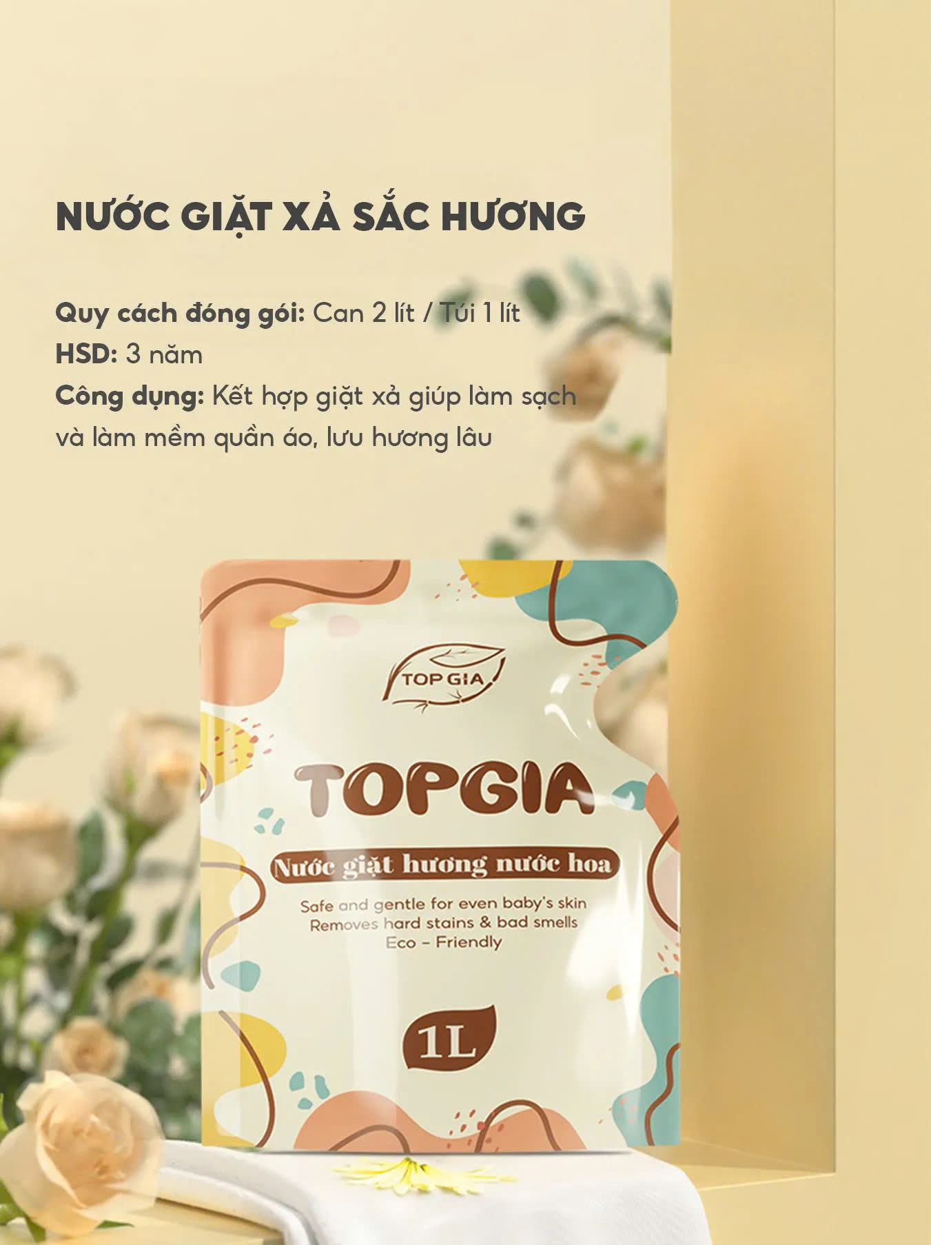 Nước giặt xả 2in1 sắc hương TOP GIA TÚI 1L hương nước hoa (T12)