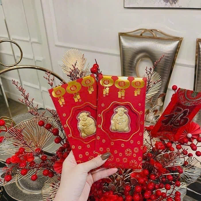 Bao lì xì thần tài mạ vàng 24k