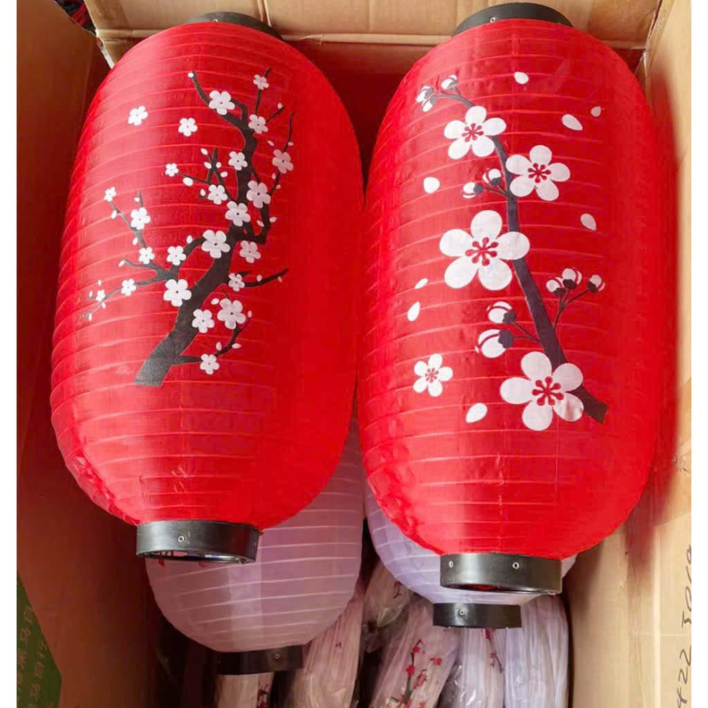 Lồng đèn đỏ loại dài Nhật Bản hoa đào size 8 trang trí Tết