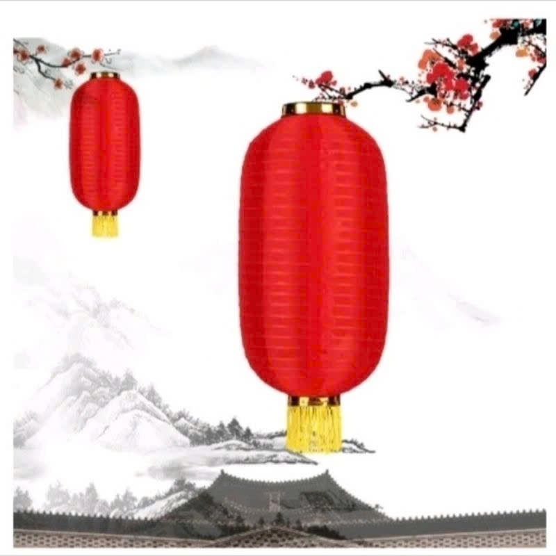 Lồng đèn đỏ loại dài Nhật Bản hoa đào size 8 trang trí Tết