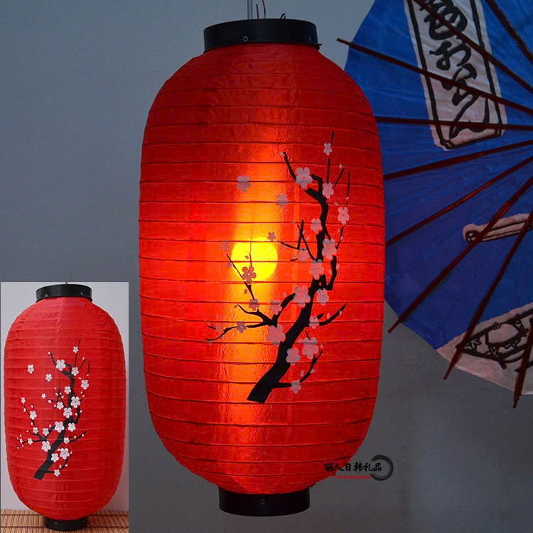 Lồng đèn đỏ loại dài Nhật Bản hoa đào size 8 trang trí Tết
