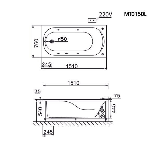 Bồn tắm dài Caesar AT0150 dài 1m5 loại chân yếm