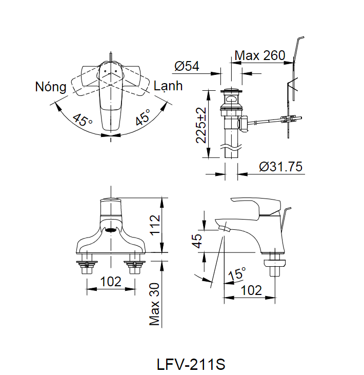 Vòi lavabo chậu rửa mặt Inax LFV-211S nóng lạnh gật gù (LFV211S)