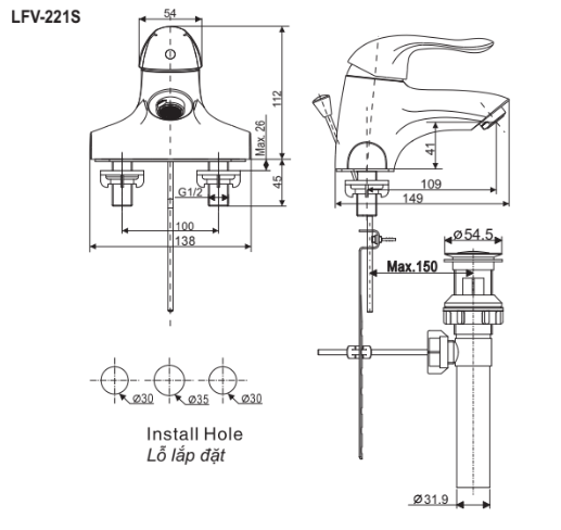 Vòi lavabo chậu rửa mặt Inax LFV-221S nóng lạnh gật gù (LFV221S)