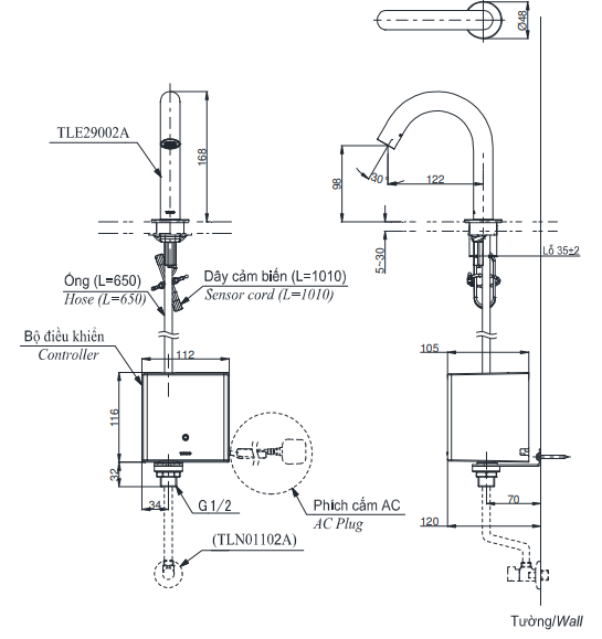 Vòi lavabo chậu rửa mặt TOTO TOTO TLE29002A nước lạnh cảm ứng dùng điện