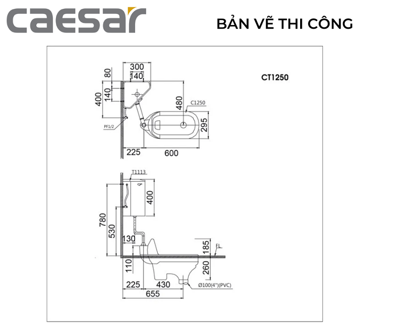 Bồn cầu xổm Caesar C1250