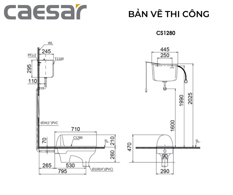 Bồn cầu xổm Caesar C1280