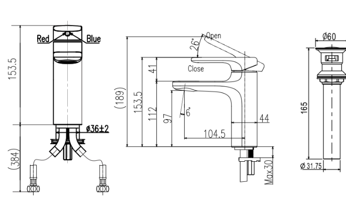 Bản vẽ kỹ thuật Vòi lavabo chậu rửa mặt Inax LFV-632S nóng lạnh gật gù (LFV632S)