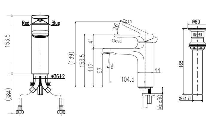 Bản vẽ kỹ thuật Vòi lavabo chậu rửa mặt INAX LFV-632S nóng lạnh gật gù (LFV632S)