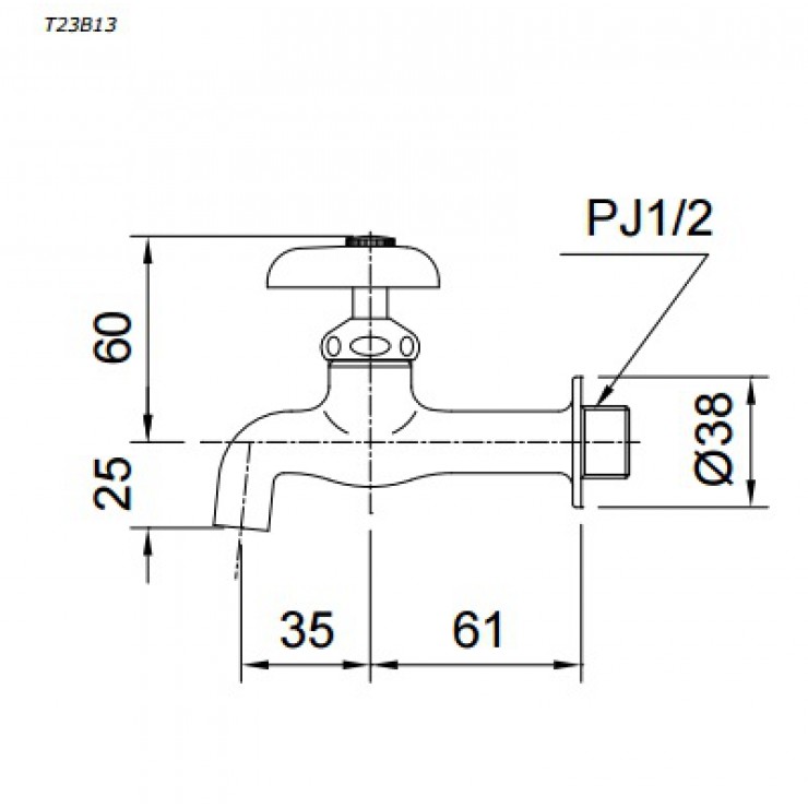 Bản vẽ kỹ thuật Vòi gắn tường Toto T23B13