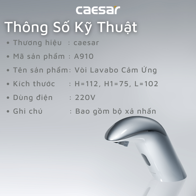 Vòi lavabo chậu rửa mặt Caesar A910 nước lạnh cảm ứng