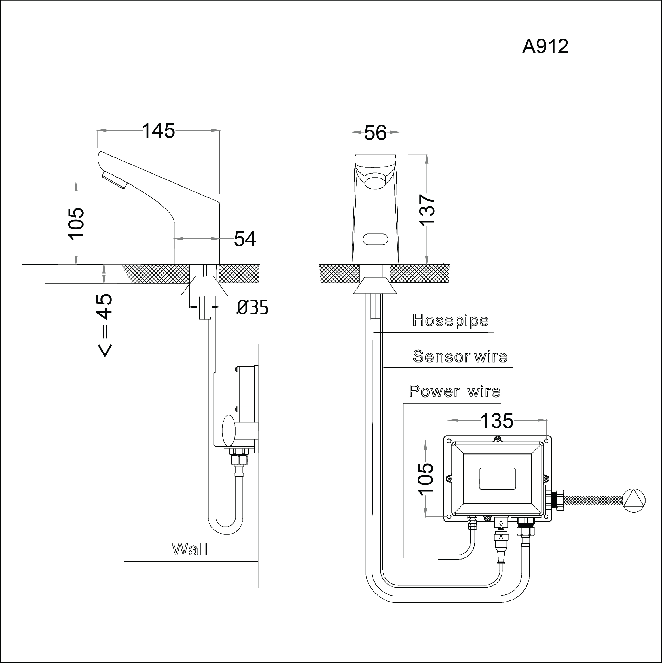 Vòi lavabo chậu rửa mặt Caesar A912 nước lạnh cảm ứng