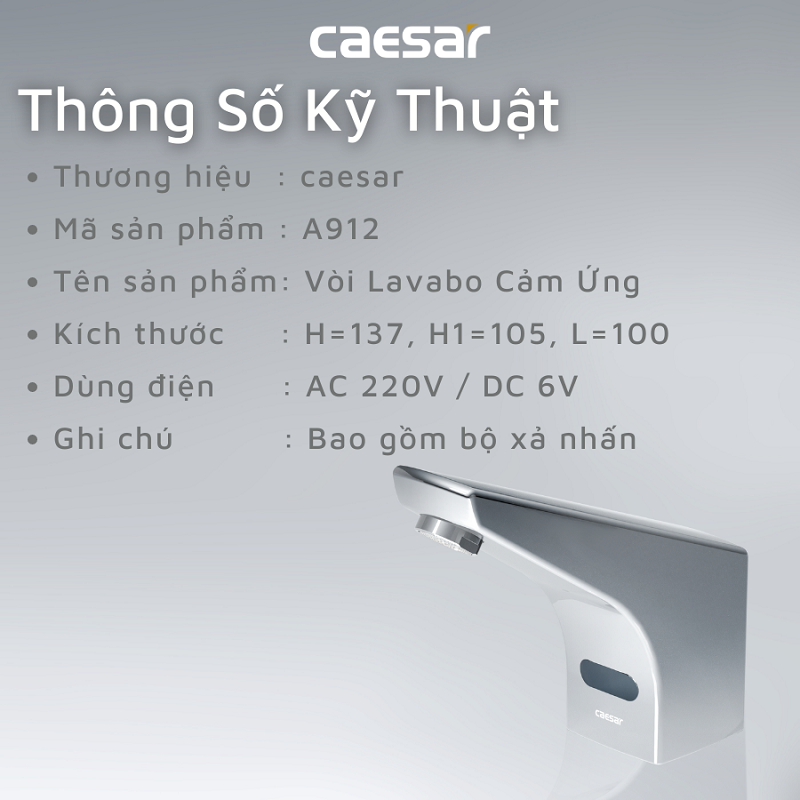 Vòi lavabo chậu rửa mặt Caesar A912 nước lạnh cảm ứng