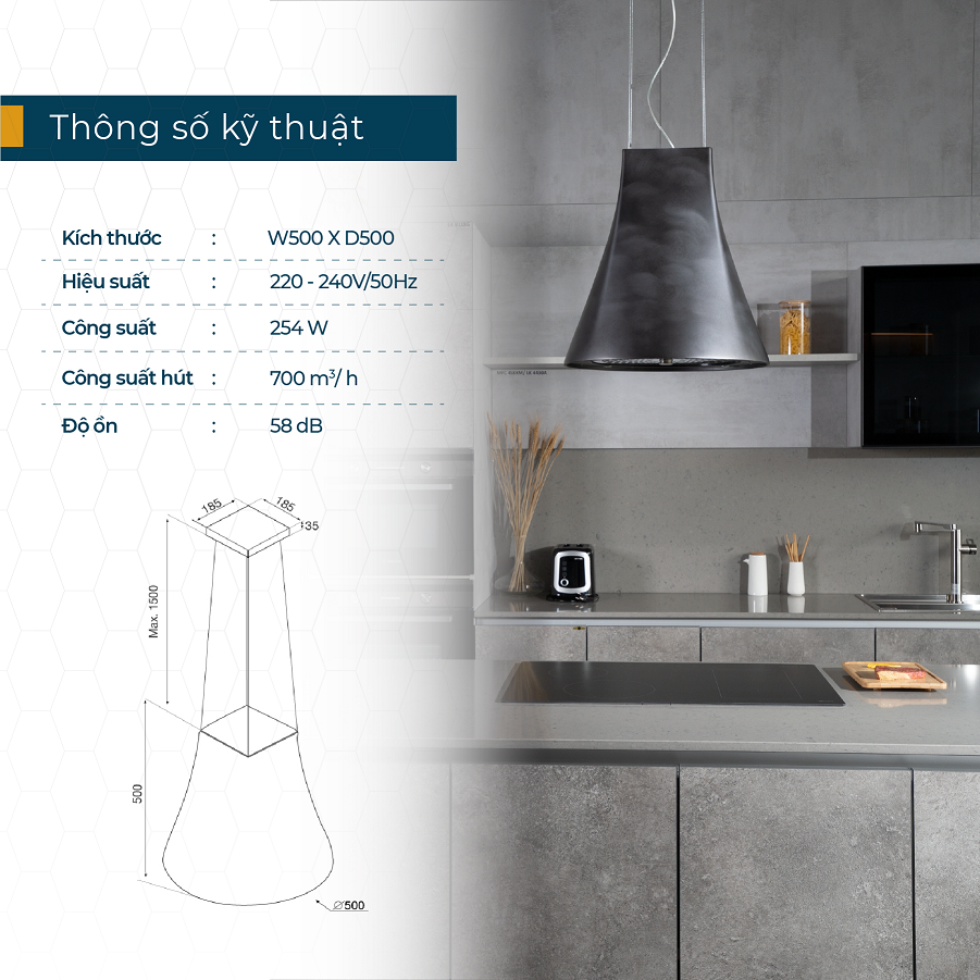 Máy hút khói khử mùi Malloca ADEL P-3810