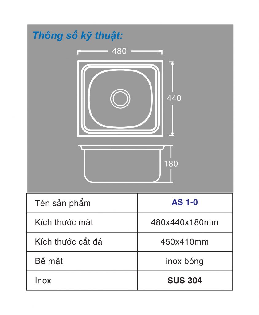 Chậu rửa chén Toàn Mỹ AS1-0 Inox 304