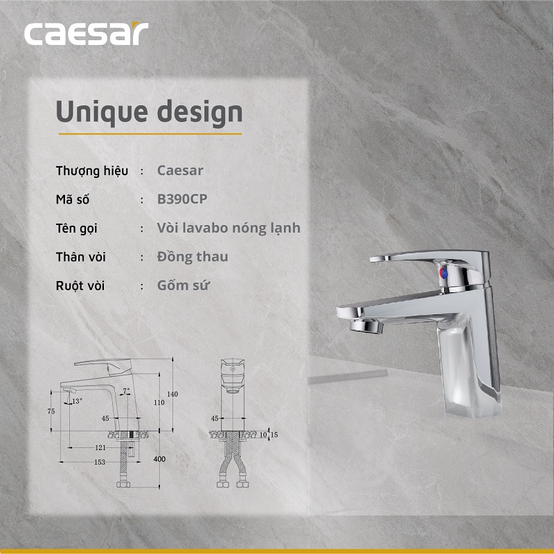 Vòi lavabo chậu rửa mặt Caesar B390CP/CU nóng lạnh