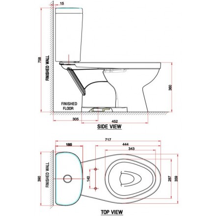 Bản vẽ kỹ thuật Bồn cầu 2 khối American Standard Winplus+ VF-2397S3 nắp rửa cơ Slim 3 (CSCFA650)