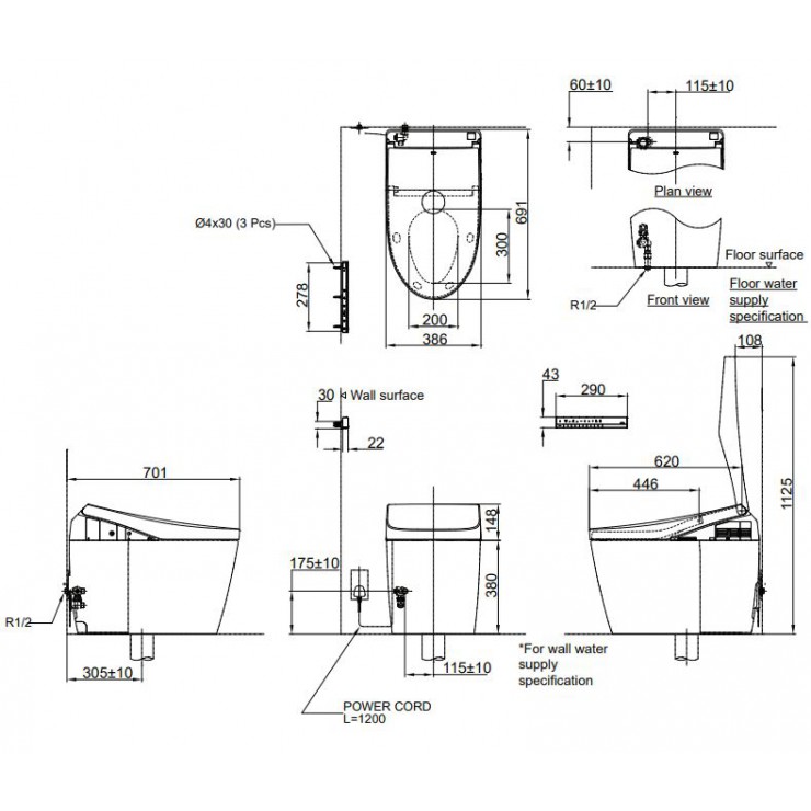 Thông số kỹ thuật Bồn cầu điện tử Toto CS989VT/TCF9788WZ/T53P100VR Neorest AH