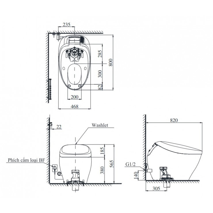 Thông số kỹ thuật Bồn cầu điện tử Toto CS900KVT#NW1/T53P100VR Neorest NX I