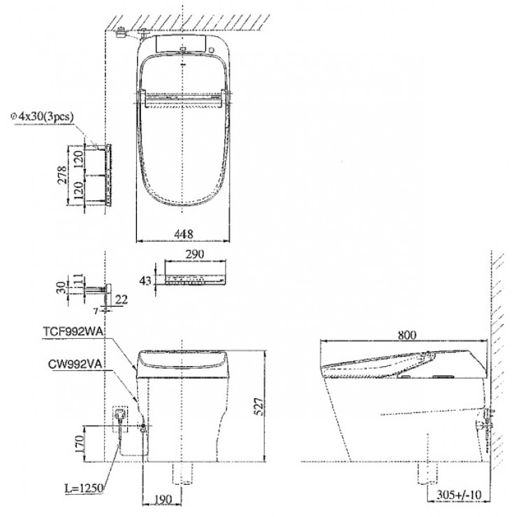 Thông số kỹ thuật Bồn cầu điện tử Toto CW992VA/TCF992WA/T53P100VR Neorest XH II