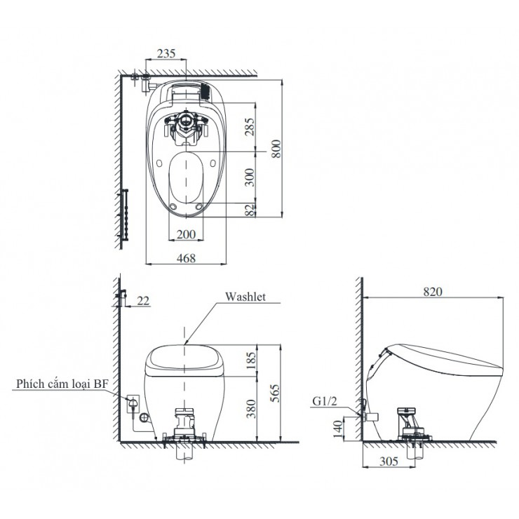 Thông số kỹ thuật Bồn cầu điện tử Toto CS901VT#NW1/T53P100VR Neorest NX II