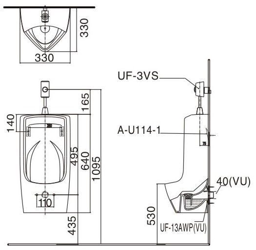 Bồn tiểu nam Inax AU-431VR treo tường sứ chống bám bẩn AquaCeramic xả ngoài (AU431VR)