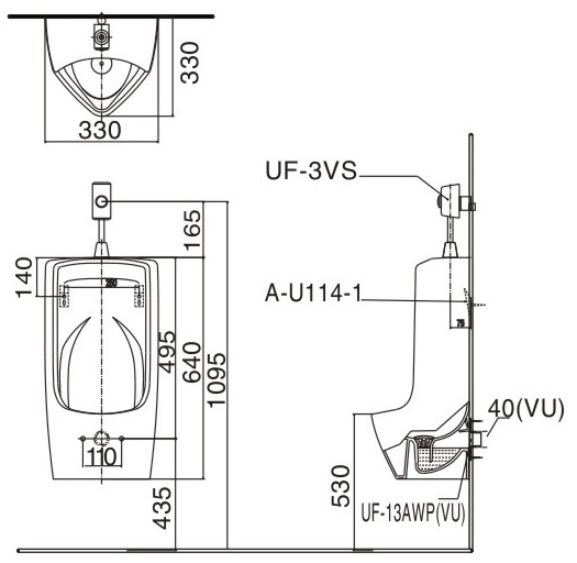 Bồn tiểu nam INAX AU-431VR treo tường sứ chống bám bẩn AquaCeramic xả ngoài (AU431VR)