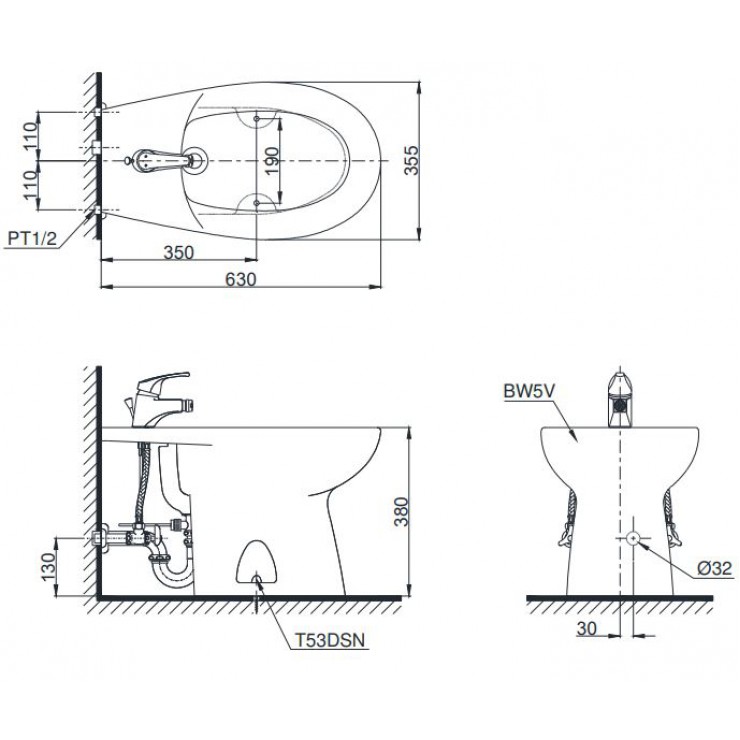 Bản vẽ kỹ thuật bồn tiểu nữ Toto BT5