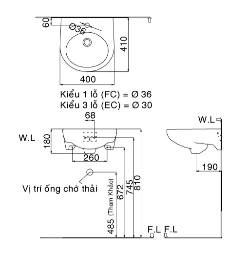 Lavabo chậu rửa mặt Inax L-282V treo tường (L-282V)