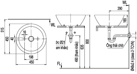 Lavabo chậu rửa mặt Inax L-445V đặt bàn (L445V)