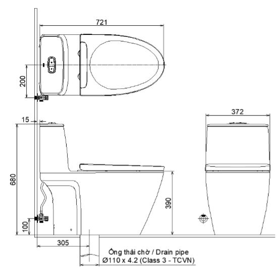 Bồn cầu 1 khối Inax ACT-902 xả cảm ứng nắp rửa CW-S15VN