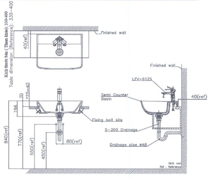 Lavabo chậu rửa mặt Inax L-345V bán âm (L345V)