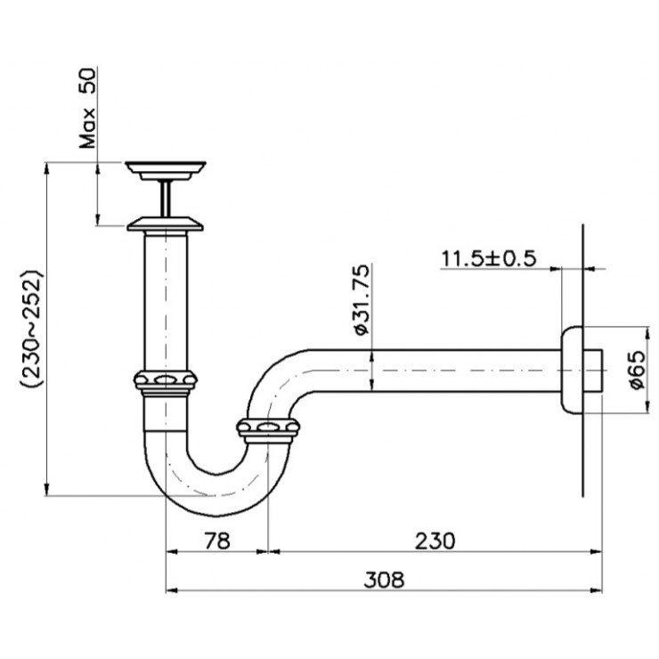 Bản vẽ kỹ thuật Ống thải chữ P Toto TVLF405