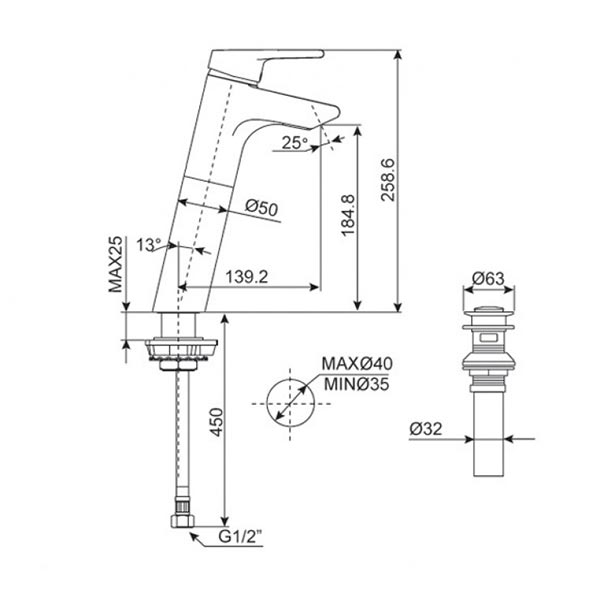Vòi lavabo chậu rửa mặt American Standard WF-3902 nóng lạnh cổ cao