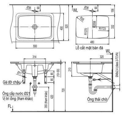 Lavabo chậu rửa mặt Inax AL-2298V âm bàn sứ chống bám bẩn Aquaceramic (AL-2298V)