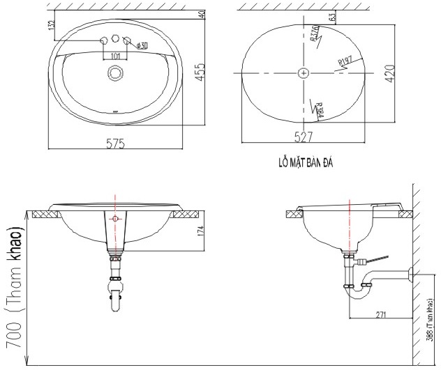 Lavabo chậu rửa mặt Inax L-2395V bán âm dương vành (L-2395V)