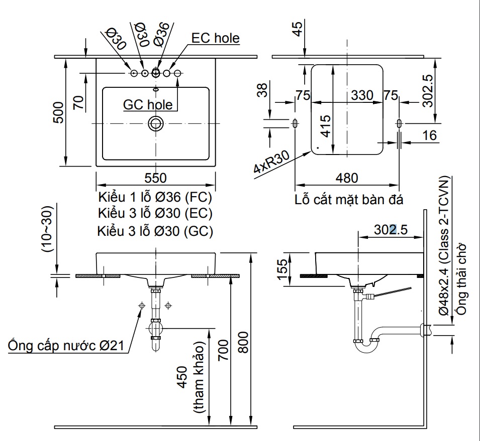 Lavabo chậu rửa mặt Inax AL-536V đặt bàn (AL536V)