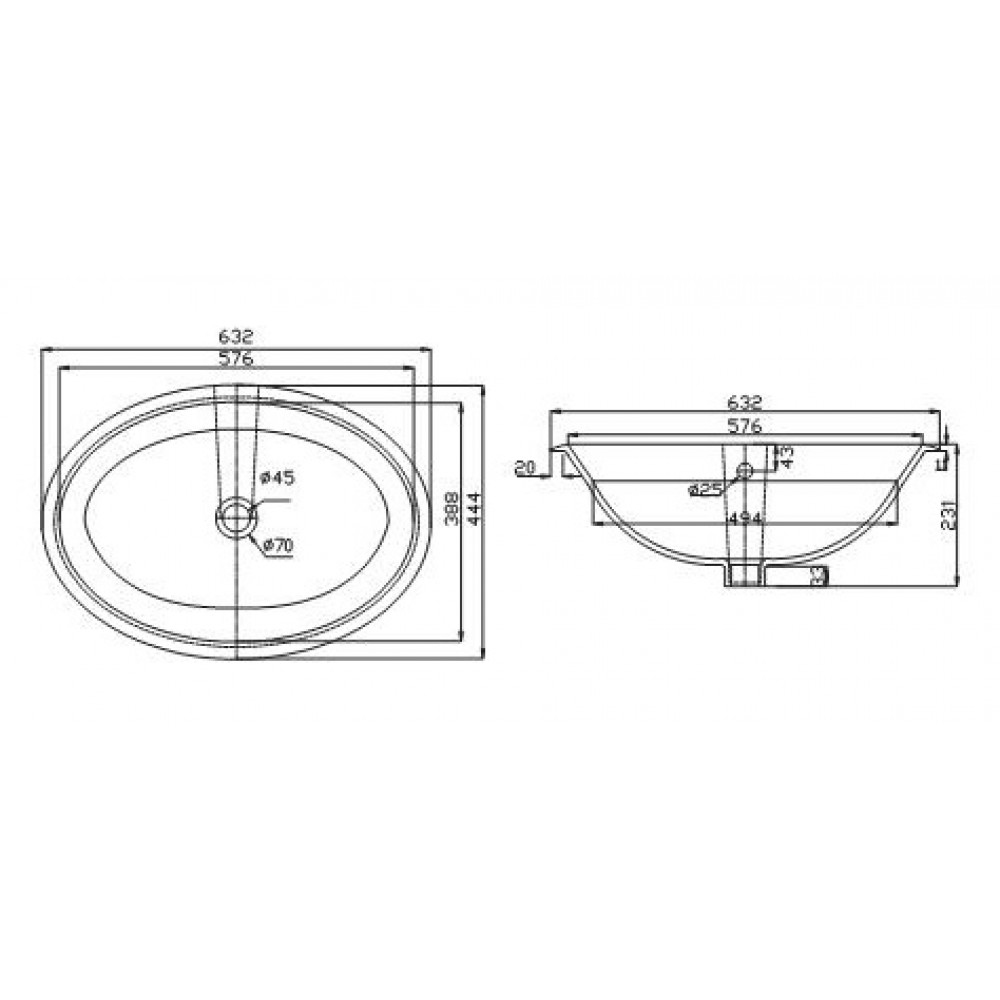 Lavabo chậu rửa mặt Viglacera CD21 bán âm dương vành