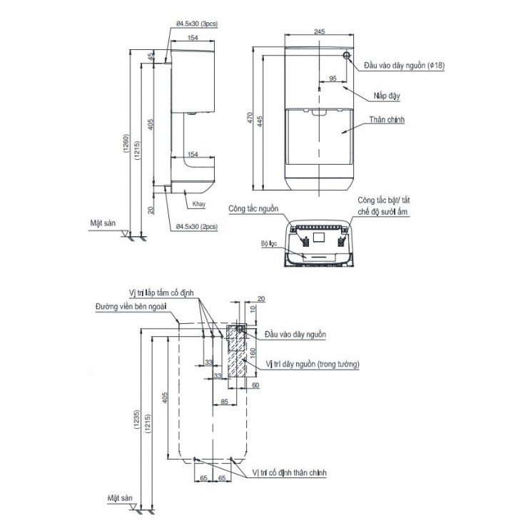 Bản vẽ kỹ thuật Máy sấy tay TOTO TYC322W tốc độ cao