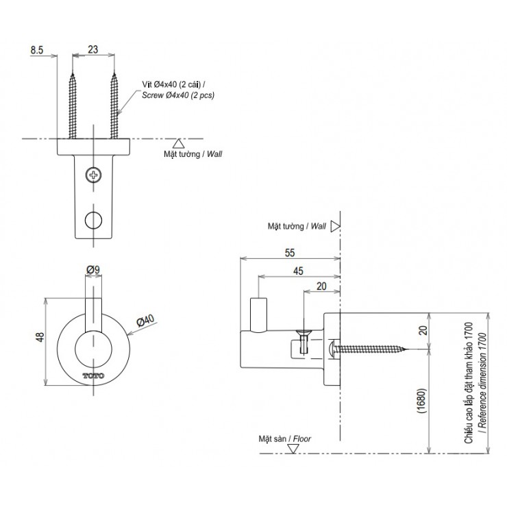 Móc áo Toto YRH406V