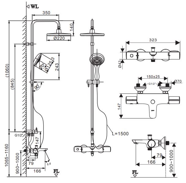 Cây sen tắm đứng nóng lạnh Inax BFV-3415T-3C tự động tay sen đa chức năng (BFV3415T-3C)